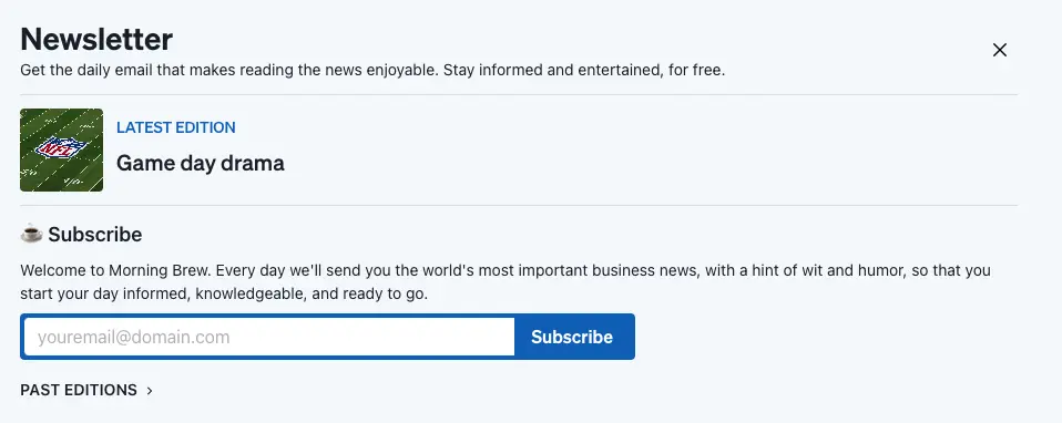 Morning Brew newsletter sign-up screen