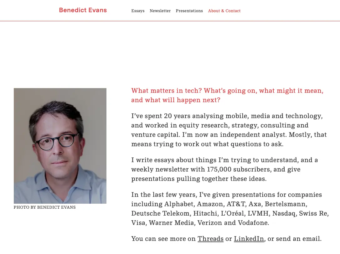 Benedict's newsletter sign-up screen