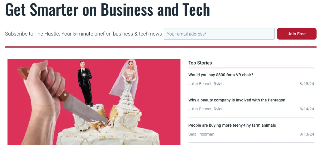 The Hustle newsletter sign-up screen