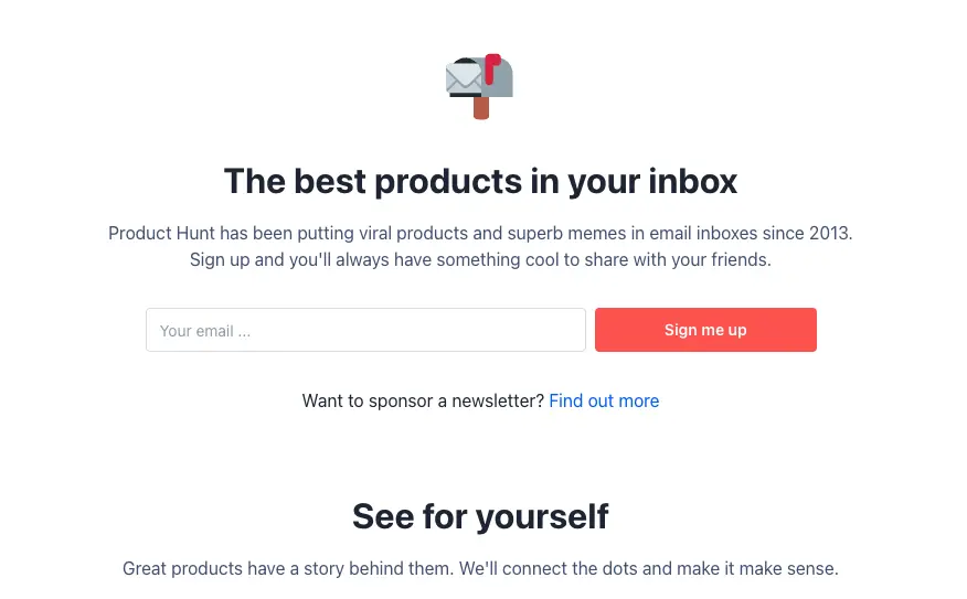 Product Hunt newsletter sign-up screen