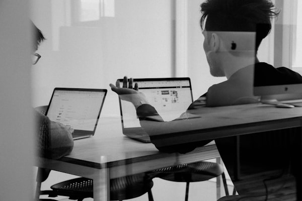 Colleagues working at their laptops in an office