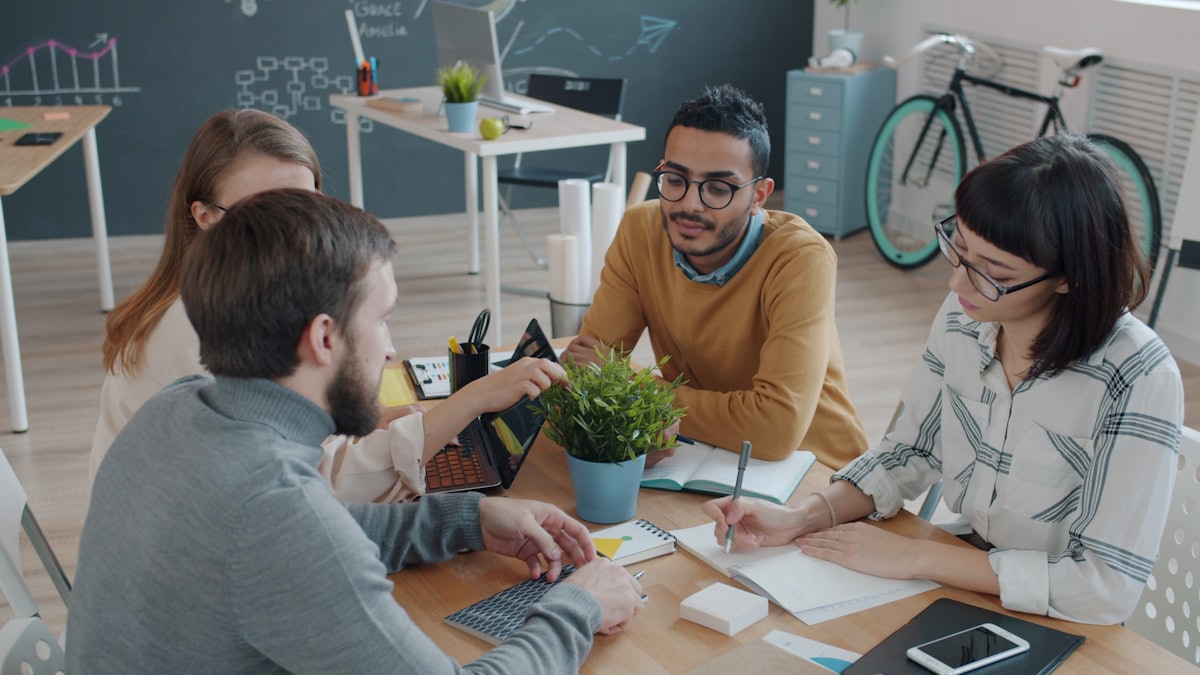 A diverse development team collaborating in an office