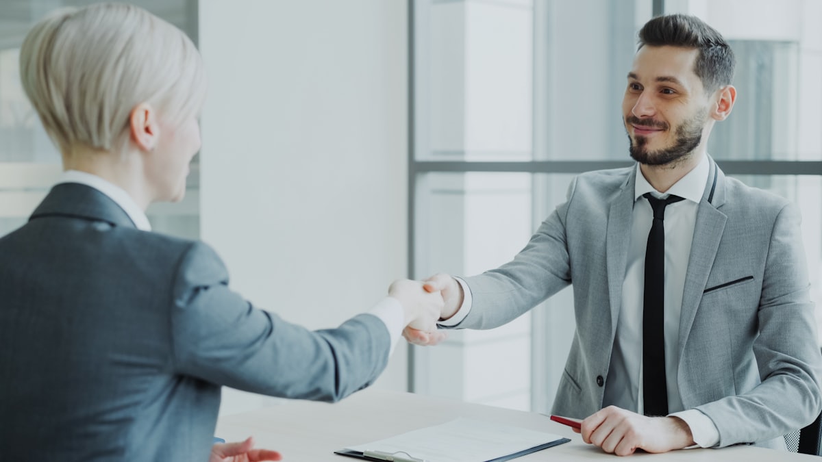 A handshake after a successful job interview