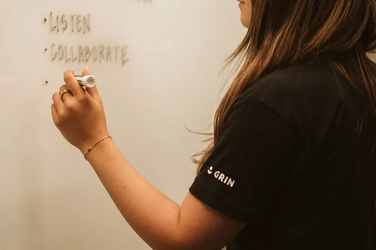 A manager mapping out a plan on a whiteboard