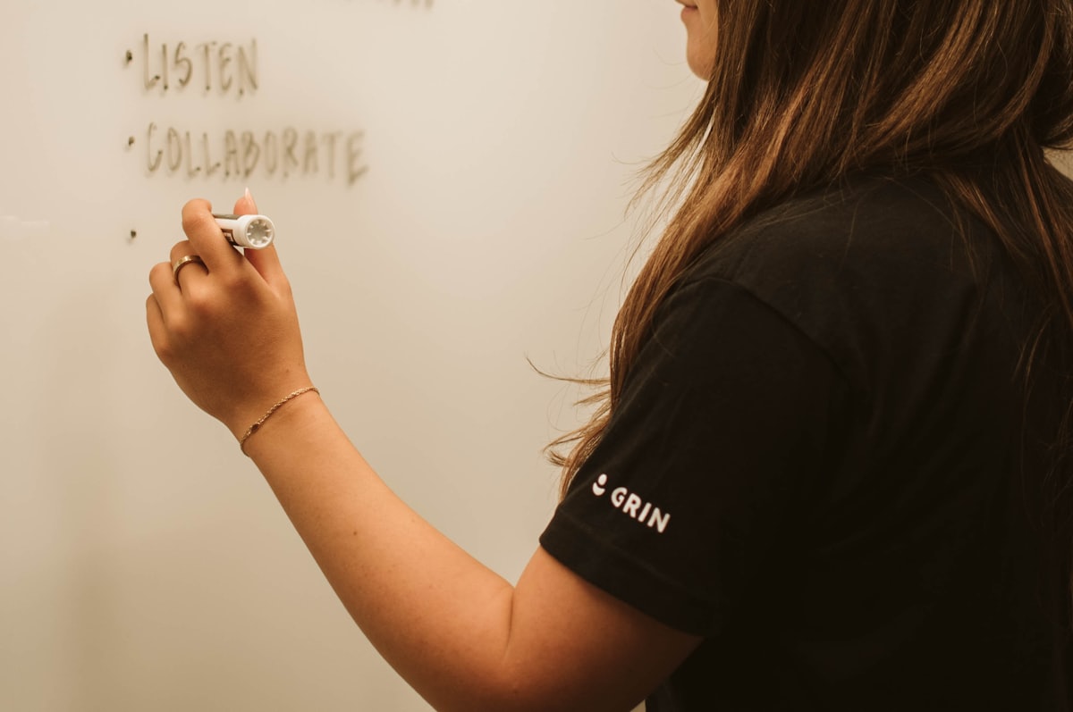 A manager mapping out a plan on a whiteboard