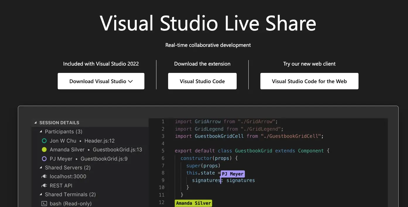 Visual studio live share home page